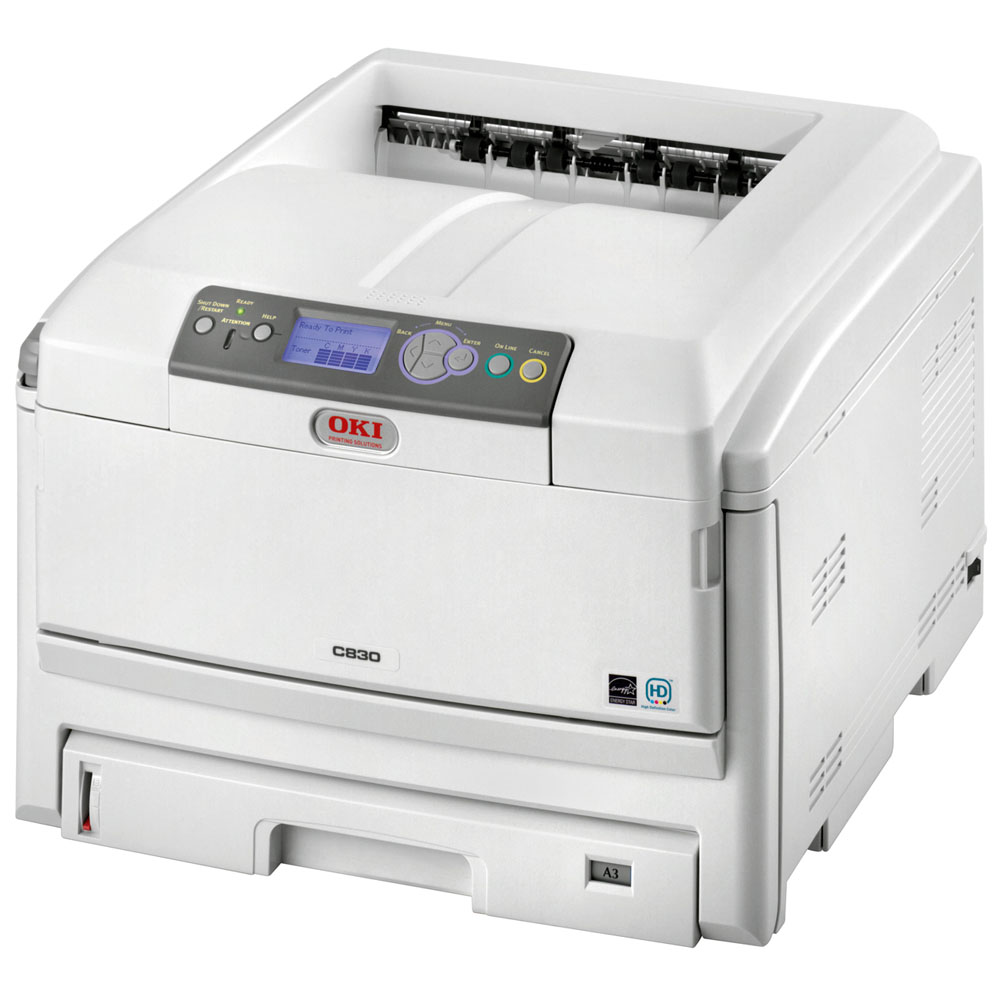    OKI C830n color laser (LED) printer (A3, 1200x600dpi, 30(32)ppm, 256Mb, 2trays 100+300, Parallel, USB, LAN, PS3)