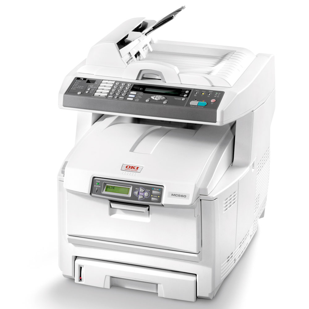   OKI MC560n color laser (LED) MFP (p, c, s, f, A4, 1200x600dpi, 20(32)ppm, 256Mb, 2trays 100+300, ADF 50, USB, LAN, PS3)