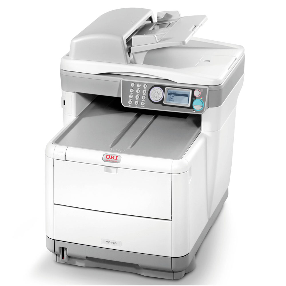   OKI MC360 color laser (LED) MFP (p, c, s, f, A4, 1200x600dpi, 16(20)ppm, 128Mb, 2trays 1+250, ADF 50, USB, LAN)