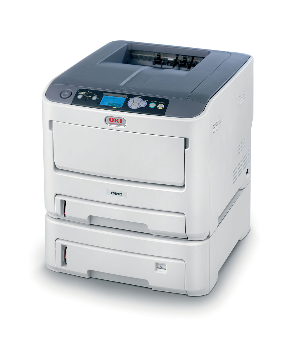    OKI C610dn color laser (LED) printer (A4, 1200x600dpi, 34(36)ppm, 256Mb, 2trays 100+300, Duplex, USB, LAN, PS3)