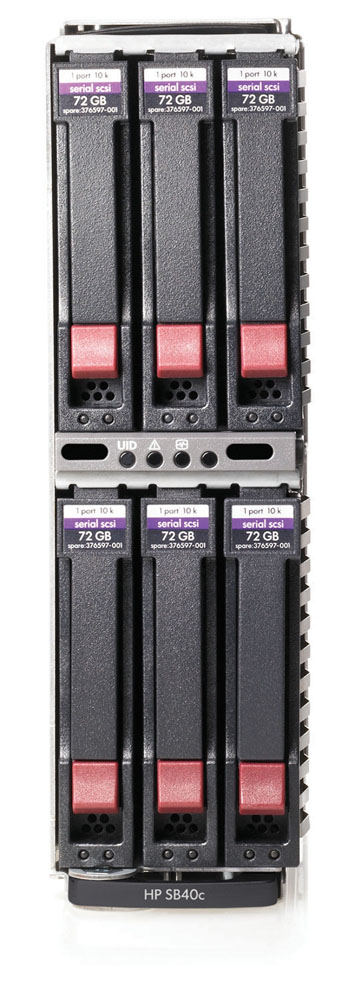 HP BladeSystem SB40c storage blade (SA P400 RAID with BBWC 256Mb (RAID 0, 1+0, 5, 6)/ up to 6 SFF HP HDDs/1slot in Encl)