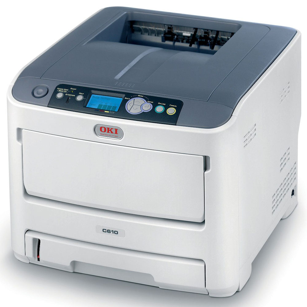    OKI C610n color laser (LED) printer (A4, 1200x600dpi, 34(36)ppm, 256Mb, 2trays 100+300, USB, LAN, PS3)