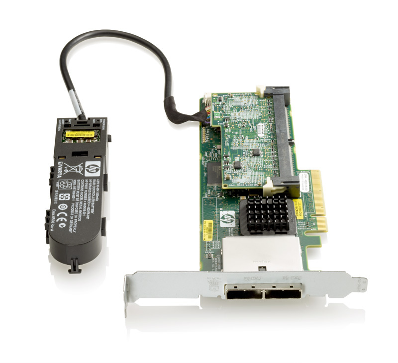 HP Smart Array P411, 1GB with Flash BWC Controller RAID 0, 1, 1+0, 5, 5+0 (8 link: 2 ext (SFF8088) ports SAS) PCI-E x8, incl. h, h and f, h. brckts