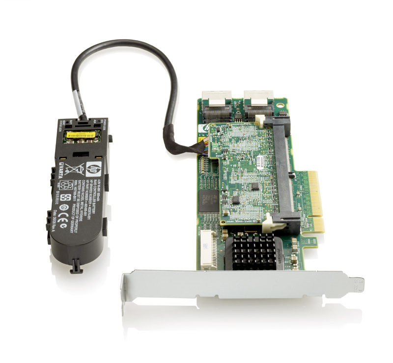  HP Smart Array P410, 1GB with Flash BWC Controller RAID 0, 1, 1+0, 5, 5+0 (8 link: 2 int (SFF8087) ports SAS) PCI-E x8, incl. h, h and f, h. brckts