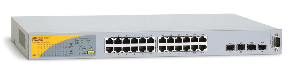 Allied Telesis Gigabit managed Green switch with 24 10/100/1000T Mbps ports and 4 10/100/1000T or SFP combo ports (rep. AT-9000/24)