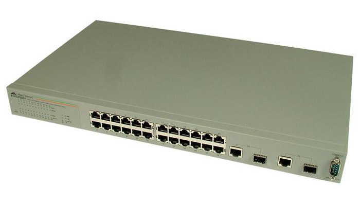 Allied Telesis 24x10/100 Websmart switch + 2 SFP/1000T Combo Ports (VLAN group, Port Trunking, Port Mirroring, QoS) rackmount hardware included