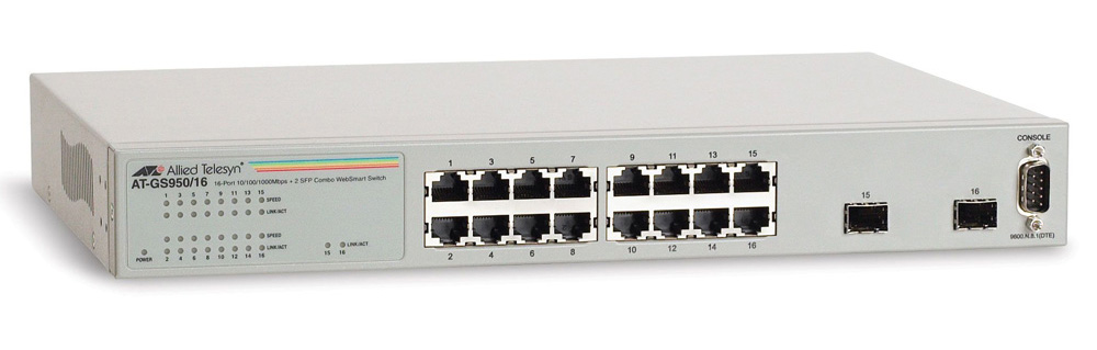 Allied Telesis 16x10/100/1000TX WebSmart switch + 2xSFP (VLAN group, Port Trunking, Port Mirroring, QoS) rackmount hardware included