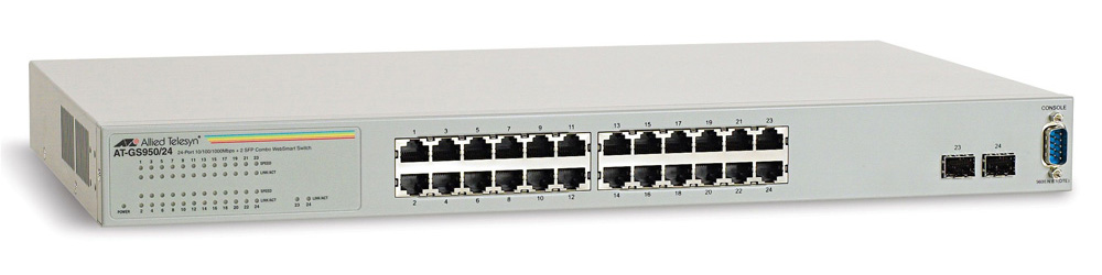 Allied Telesis 24x10/100/1000TX WebSmart switch + 2xSFP (VLAN group, Port Trunking, Port Mirroring, QoS) rackmount hardware included