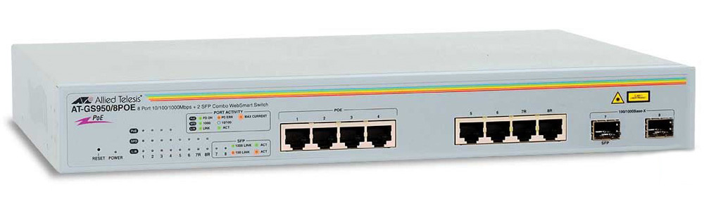 Allied Telesis 8 port 10/100/1000TX WebSmart POE switch with 2 SFP bays