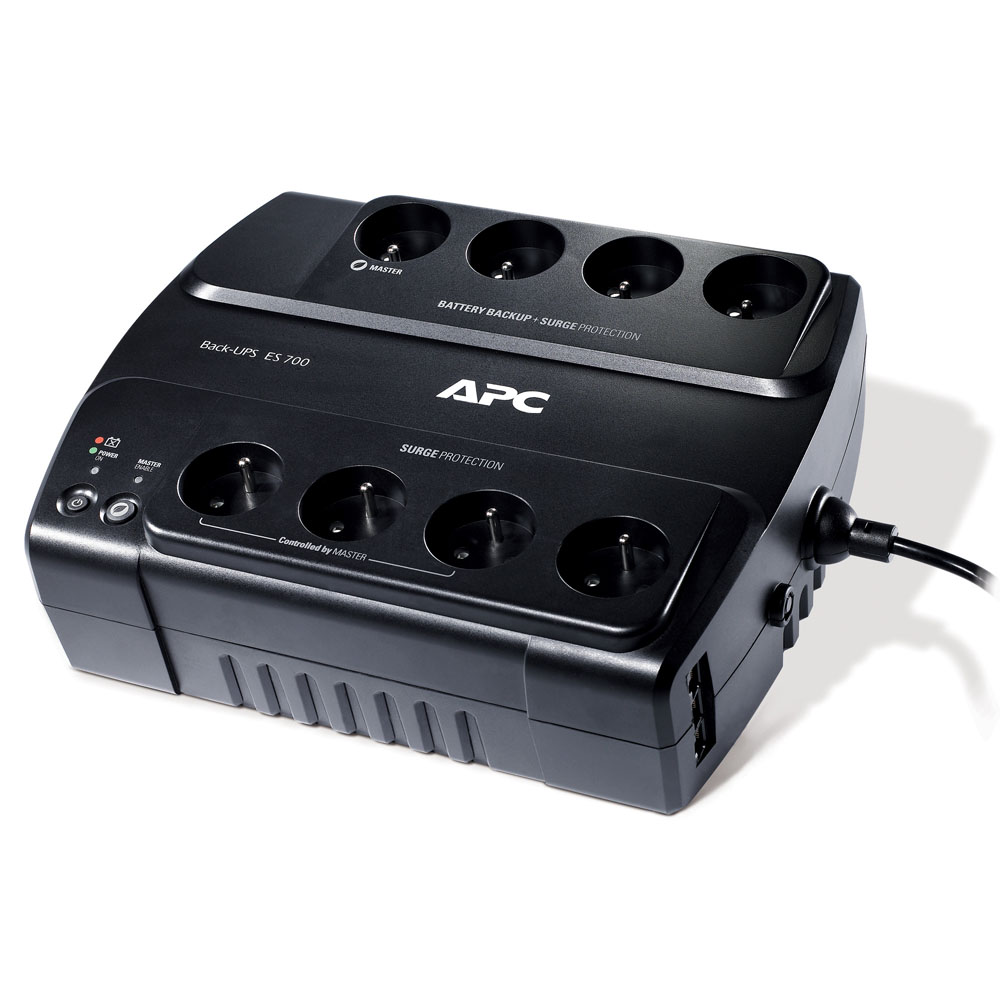    APC Back-UPS ES 700VA, 405W, 230V, Power-Saving, AVR, 8 Rus outlets (4 Surge & 4 batt.), Data, DSL protection, USB, user repl. batt., 2 year warranty