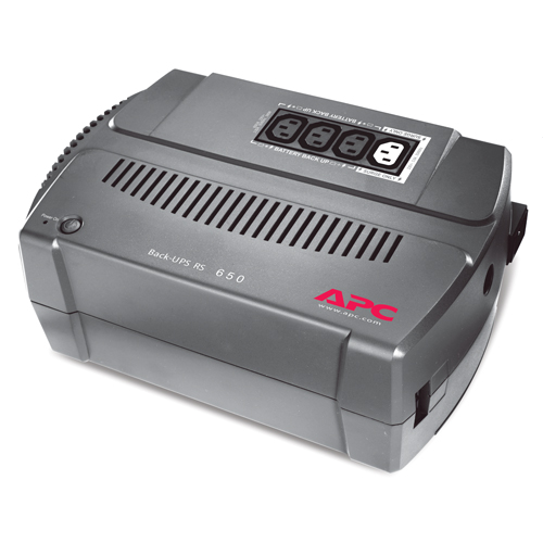    APC Back-UPS RS, 650VA, 390W, 230V, AVR, 3xSchuko outlets (battery backup), DSL protection, USB, PCh, user repl. batt., 2 year warranty