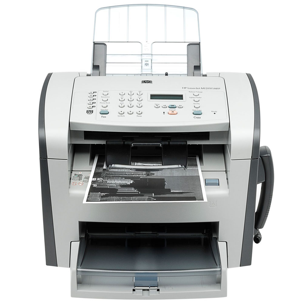 -   HP LaserJet M1319f MFP (printer/copier/scanner/fax, A4, 1200dpi, 18ppm, 32 Mb, 2 tray 250+10, ADF 30 sheets, USB, Sheetfed, telephone handset, replace Q6504A, Q6510A)