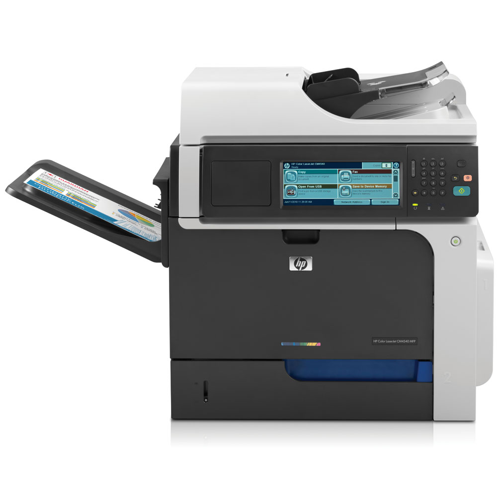    HP Color LaserJet Enterprise CM4540 MFP (p/c/s, A4, 600x600dpi, 40(40)ppm, 1280Mb, HDD, 2trays 100+500, ADF50, Duplex, USB, LAN, FIH, EIO, replace CB480A)