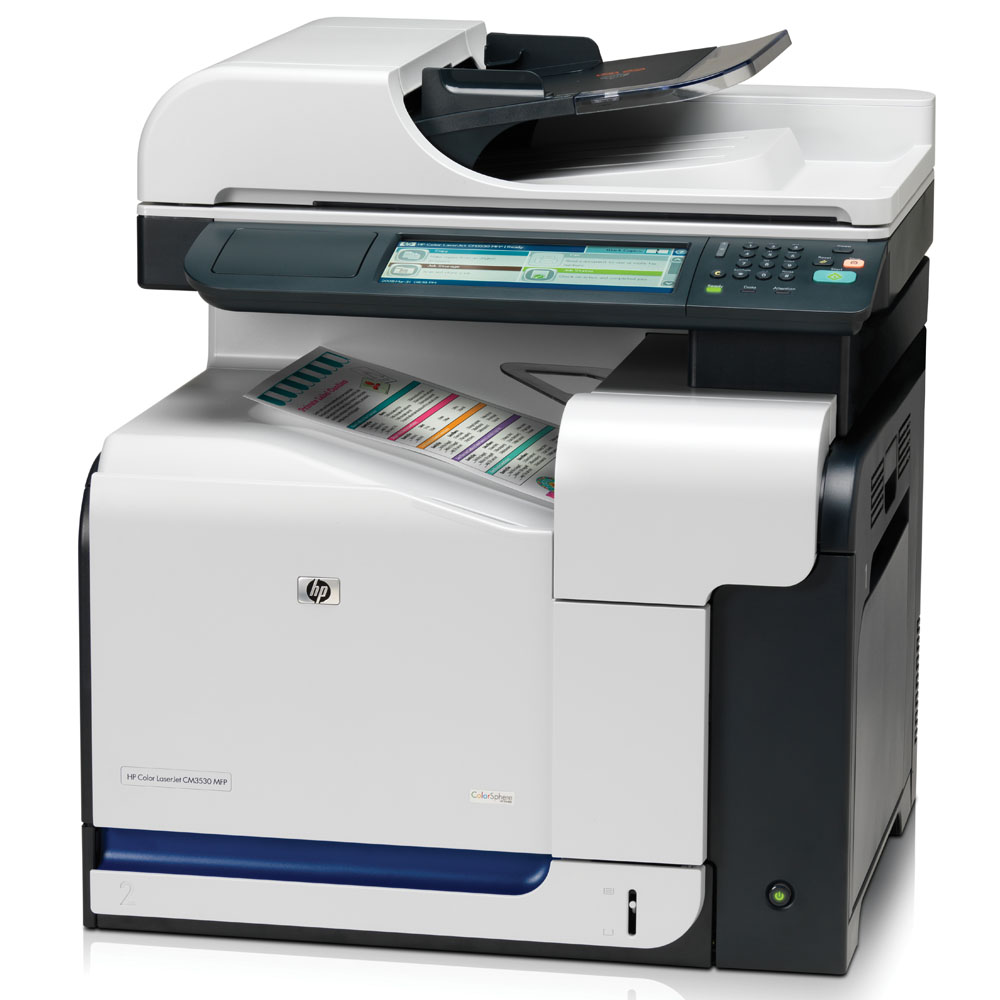    HP Color LaserJet CM3530 MFP (p/s/c, A4, 600x600dpi, 30(30)ppm, 512 Mb, 80 Gb, 2 trays 100+250, ADF50, Duplex, USB/LAN/EIO)