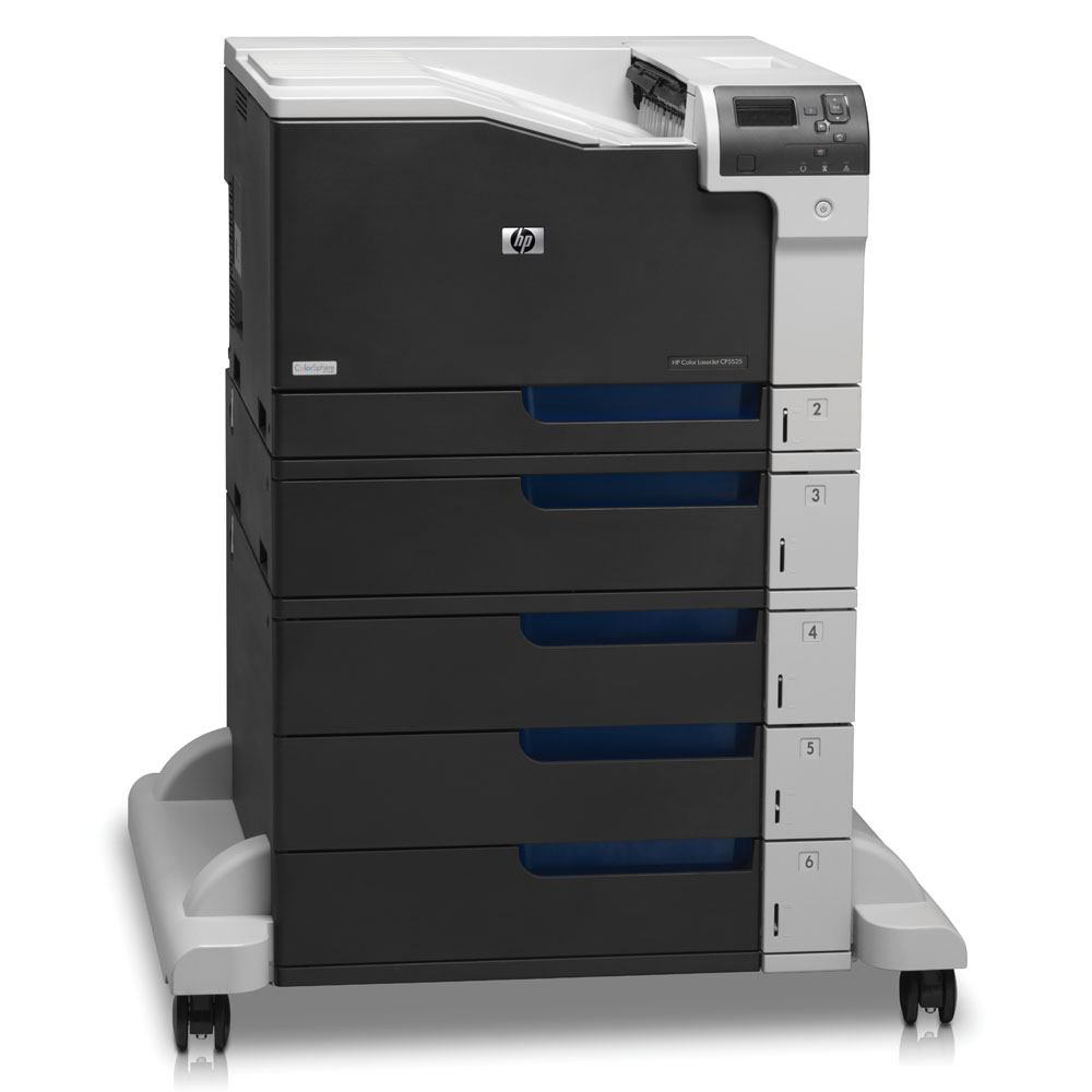    HP Color LaserJet Enterprise CP5525xh Printer (A3, 600dpi, 30(30)ppm, 1Gb, 120 GB HDD, 6trays 100+250+500+3*500, stand, USB, LAN, Duplex, replace Q3716A, Q3717A)