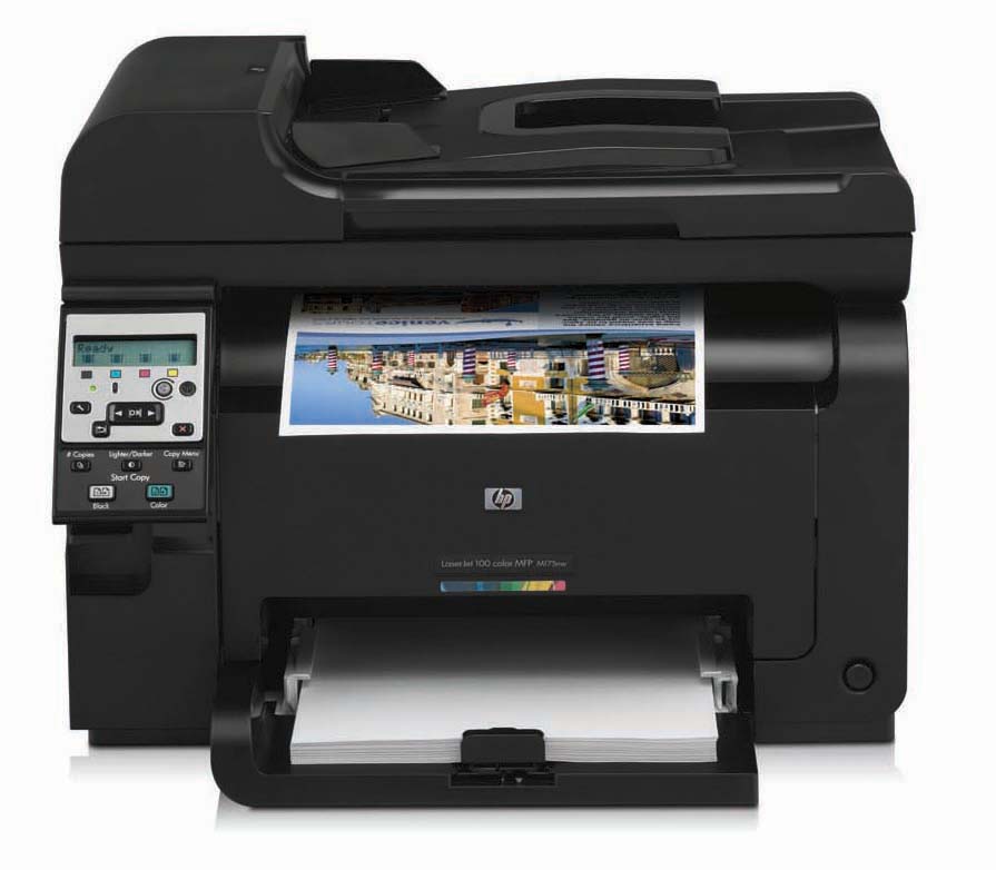    HP LaserJet Pro 100 Color MFP 175nw (p/c/s, A4, 2400dpi, 16/4ppm, 128 Mb, 1 tray 150, ADF 35 sheets, USB/LAN/WiFi, Flatbed, black, PS, ePrint, 4 Cartridges 500 pages&USB cable 1m in box)