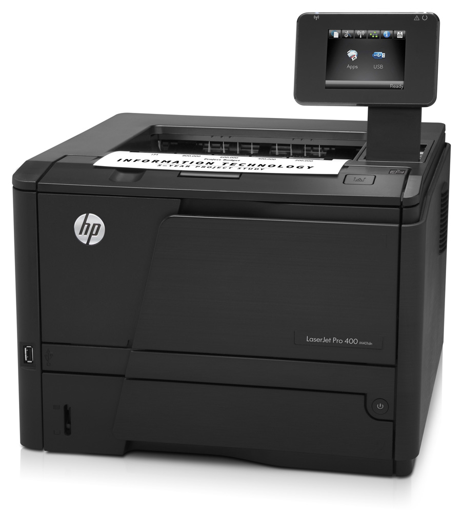 -   HP LaserJet Pro 400 M401dn (A4, 1200dpi, 33ppm, 256Mb, 2tray 250+50, USB2.0+Walk-Up, GigEth, Postscript3, ePrint, AirPrint, color TS, cartridge 2700pages in box, Smart Install, repl. CE459A)