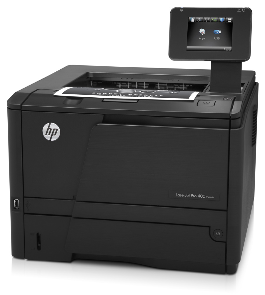   -   HP LaserJet Pro 400 M401dw   (A4, 1200dpi, 33ppm, 256Mb, 2tray 250+50, USB2.0+Walk-Up, GigEth, Wi-Fi, Postscript3, ePrint, AirPrint, color TS, cartr 2700pages in box, Smart Install, repl. CE459A)