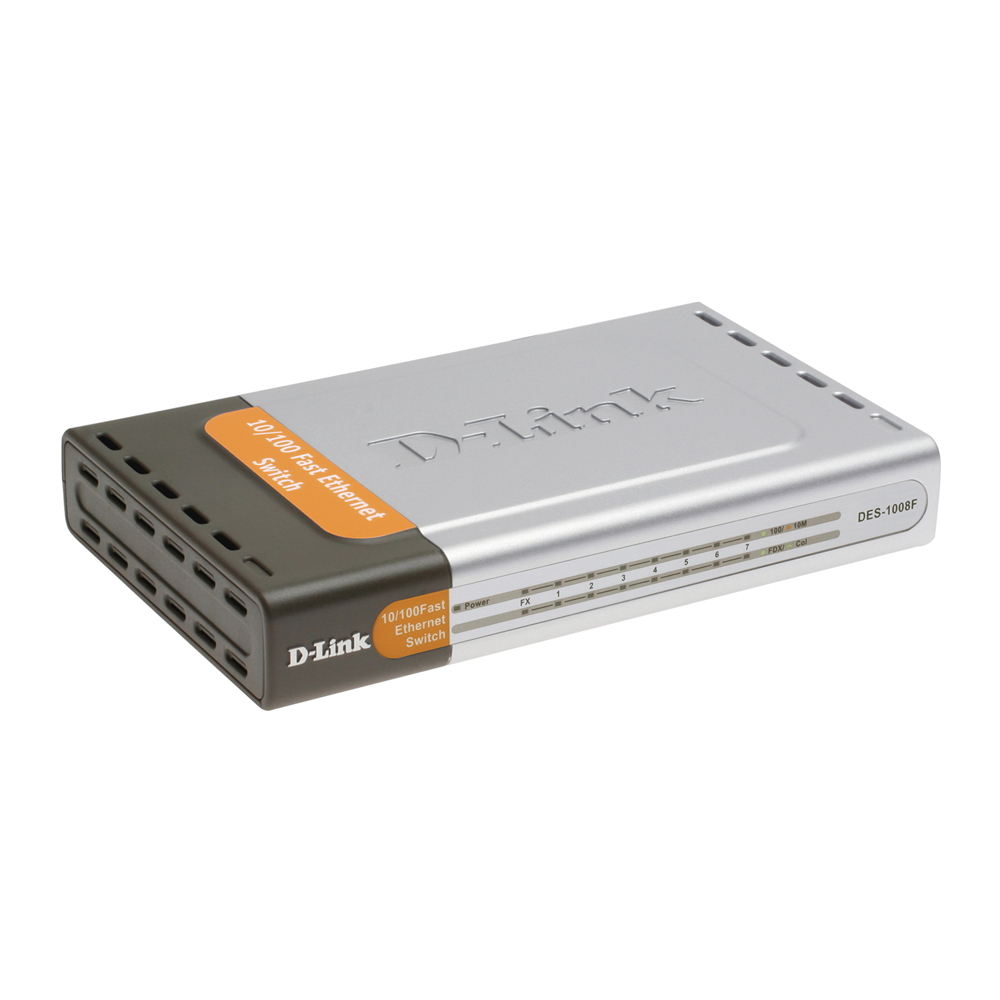 D-Link DES-1008F, Unmanaged Standalone Switch, 7x10, 100M + 1x100Base-FX SC Multi-Mode Fiber