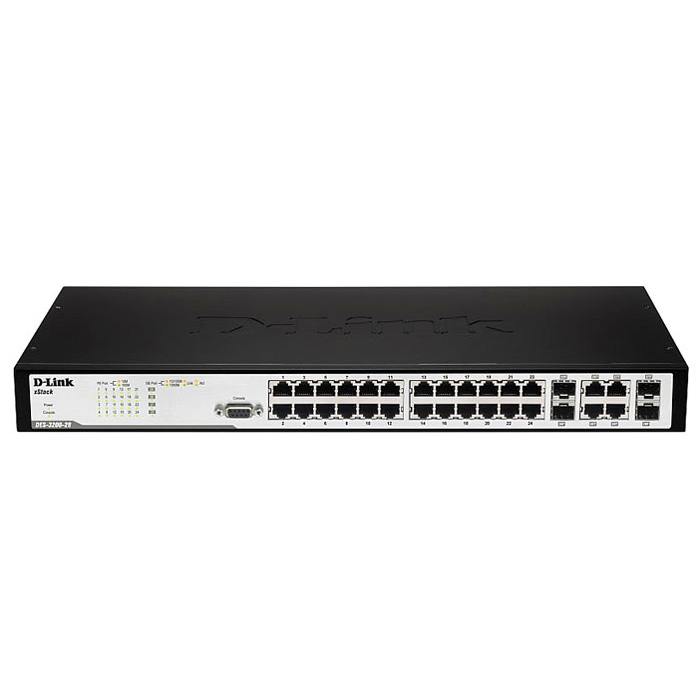 D-Link DES-3200-28F, L2 Managed Switches, 24x100Mbps SFP open slots, 4xCombo 1000BASE-T/SFP