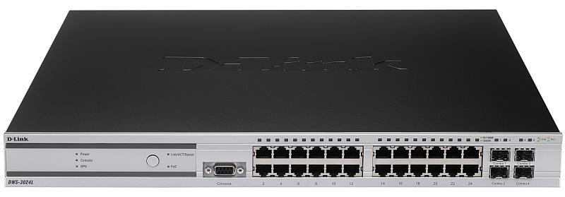 D-Link DWS-3024, Wirreles Switches L2+ , 24x10, 100, 1000BASE-T with 4xCombo SFP, PoE , 19”
