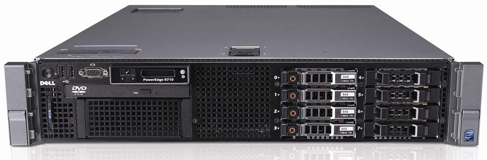  Dell PowerEdge R710 Server Rack 2U; 2xIntel Xeon Processor E5520 2.26 GHz L2 cache 8MB 5.86 GT/s QPI; RAM 4x2048 MB PC3-8500 DDR3 SDRAM; HDD 3x146 Gb 10K rpm 2.5-inch SAS Hot-swap; Riser with 2 PCIe x8 + 2 PCIe x4 Slots; PERC 6/i RAID Controller Card 256MB PCIe; Power 2x870 Watt Hot-swap; DVD+/-RW Drive; Dual Embedded Broadcom 5709 2P GbE LOM; iDRAC6 Enterprise; 3Yr Basic Warranty Next Business Day