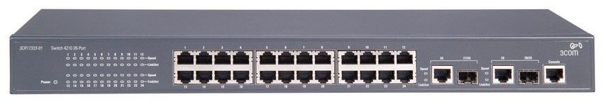  HP E4210-24 Switch 26-Port (24x10/100 + 2x10/100/1000 or SFP, Full Managed L2 , ACLs, Clustered Stack, Fan-less, 19') (eq.3CR17333A-91)