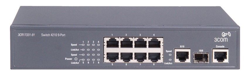  HP E4210-8 Switch 9-Port (8x10/100 + 1x10/100/1000 or SFP, Full Managed L2 , ACLs, Clustered Stack, Fan-less) (eq.3CR17331A-91)