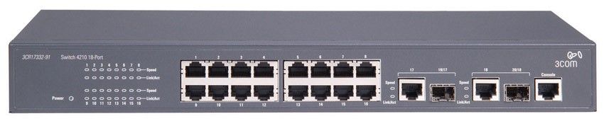  HP E4210-16 Switch (16x10, 100 + 2x10, 100, 1000 or SFP, Full Managed L2 , ACLs, Clustered Stack, Fan-less)(eq.3CR17332-91)