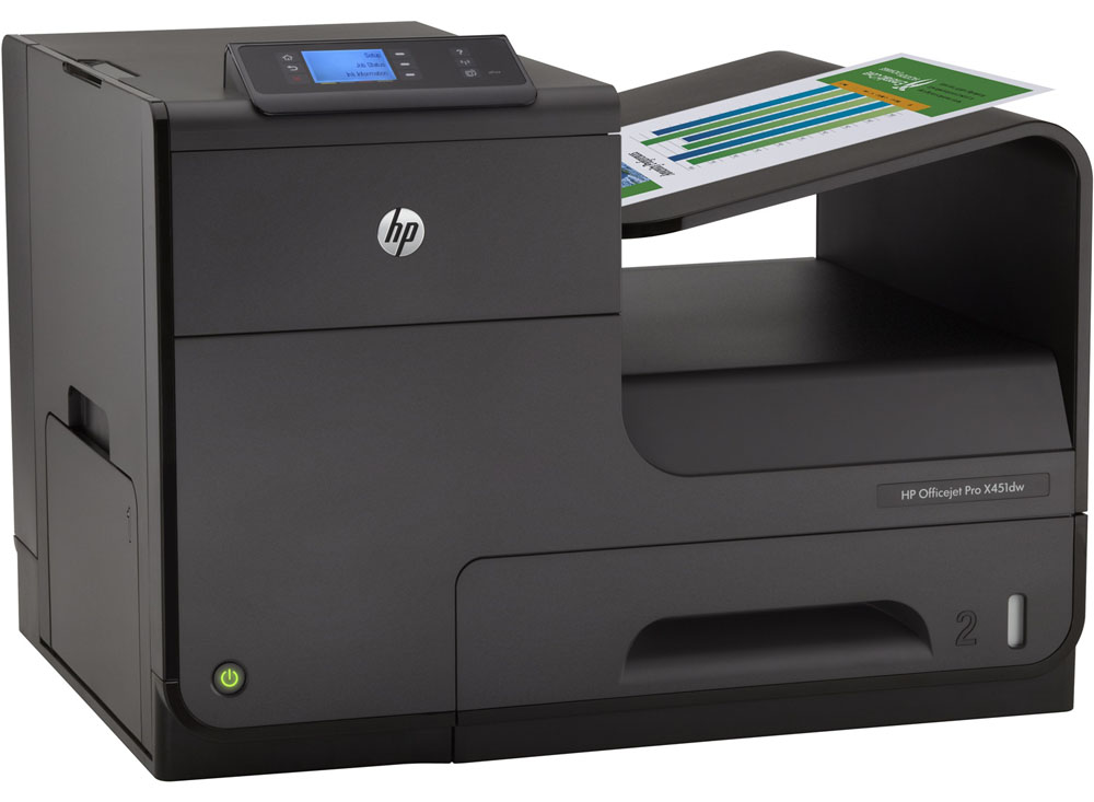 Цветной струйный принтер HP Officejet Pro X451dw Printer (A4, 600(2400dpi), 36(36 up 55)ppm, Duplex, 2trays 50+500, USB2.0/GigEth/WiFi, cartriges 2500ppm, 1y war)