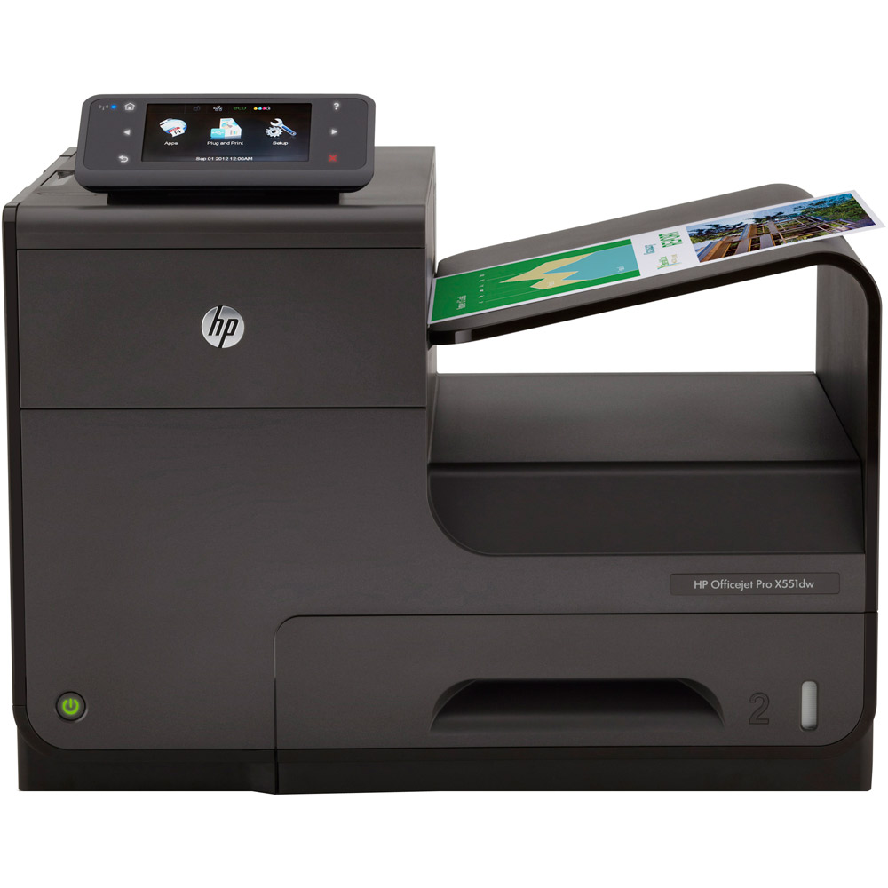 Цветной струйный принтер HP Officejet Pro X551dw Printer (A4, 600(2400dpi), 42(42 up 70)ppm, Duplex, 2trays 50+500, USB2.0/GigEth/WiFi, cartriges 2500ppm, 1y war)