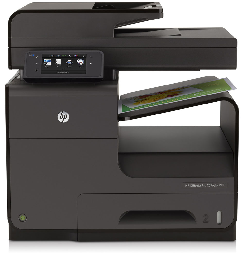 Цветное струйное МФУ HP Officejet Pro X576dw MF Printer (p/c/s/f/web, A4, 600(2400dpi), 42(42 up 70)ppm, Duplex, 2trays 50+500, ADF50duplex, USB2.0/GigEth/WiFi, cartriges 2500ppm, 1y war)