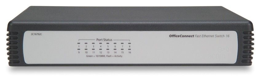    HP 1405-16   Small Office Desktop Switch (16 ports 10/100 RJ-45, Auto MDI/MDIX, Unmanaged) (eq.3C16792C)