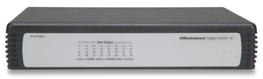 Коммутатор HP 1405-16G Small Office Desktop Switch (16 ports 10/100/1000 RJ-45, Unmanaged) (eq.3C1671600A)