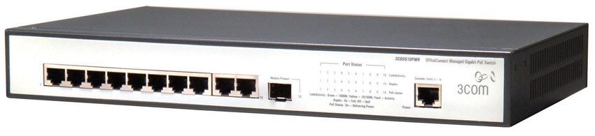  HP 1905-10G-PoE Switch (9 ports 10/100/1000 RJ45 + 1x1000 RJ45, SFP, PoE 62Wmax, managed L2, 19')(eq.3CDSG10PWR)