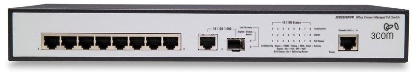  HP 1905-8-PoE Switch (8 ports 10/100 RJ45+1x1000 RJ45orSFP, PoE 62Wmax, Web, SNMP, VLANs, 802.1X, IGMP, Rapid-ST, etc) (eq.3CRDSF9PWR)