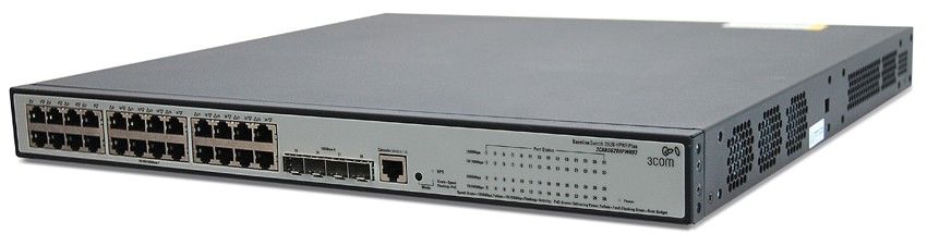  HP 1910-24G-PoE (365W) Switch 28-Port (24x10/100/1000 RJ-45 + 4xSFP Web, PoE 365W, SNMP, L3 static, single IP management up to 32 units, 19') (eq.3CRBSG28HPWR93)