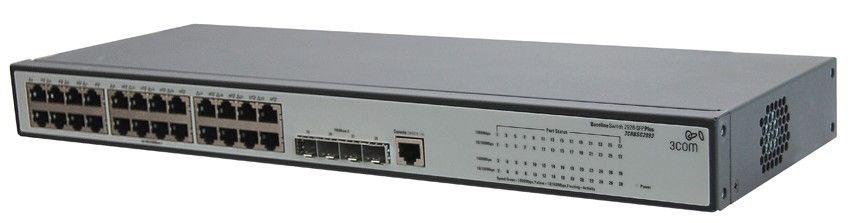  HP 1910-24G Switch 28-Port (24x10/100/1000 RJ-45 + 4xSFP Web, SNMP, L3 static, single IP management up to 32 units, 19') (eq.3CRBSG2893)