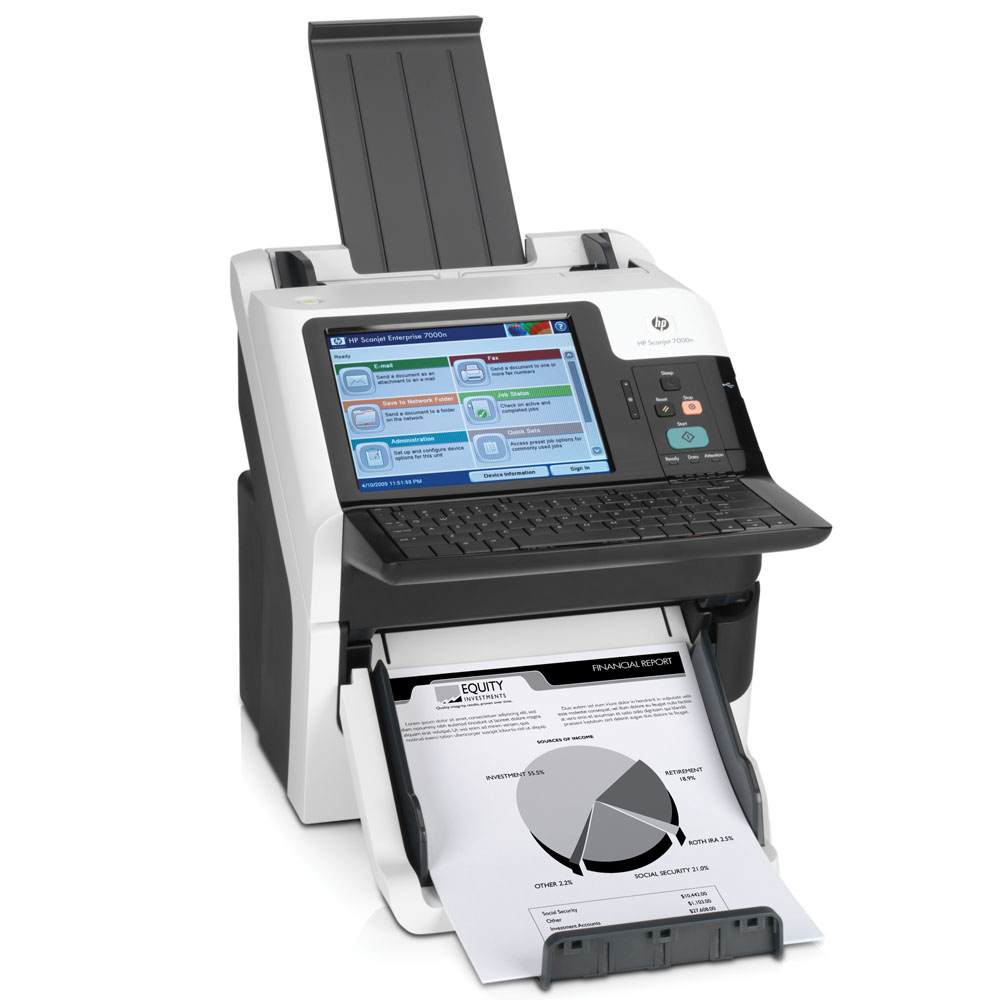Сканер HP Scanjet Enterprise 7000n Document Capture Workstation (216x864mm, 600x600dpi, 48bit, SVGA, keyboard, ADF 50, 35(70)/40(80)ppm, Duplex, USB/LAN, Sheetfeed)