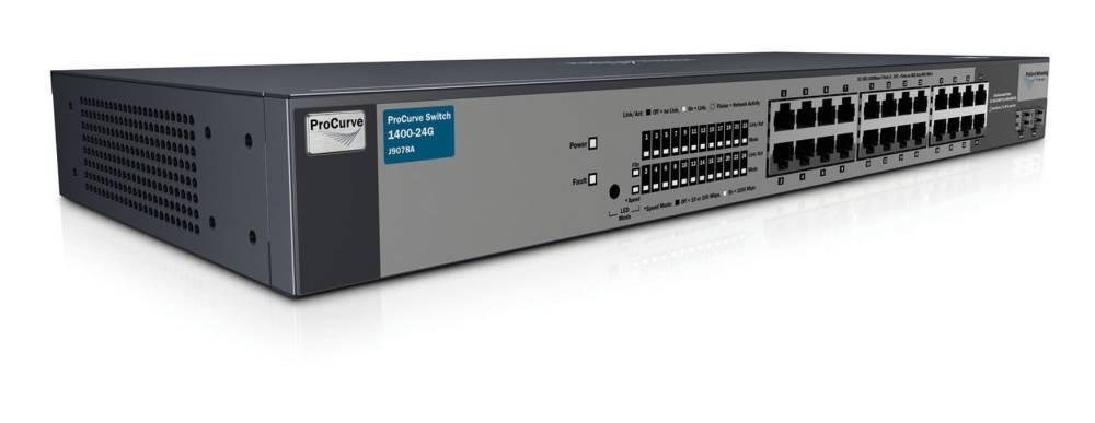 Коммутатор HP ProCurve Switch 1400-24G (22 ports 10/100/1000 +2 10/100/1000 or 2Gbics, Unmanaged, Fanless design, 19')