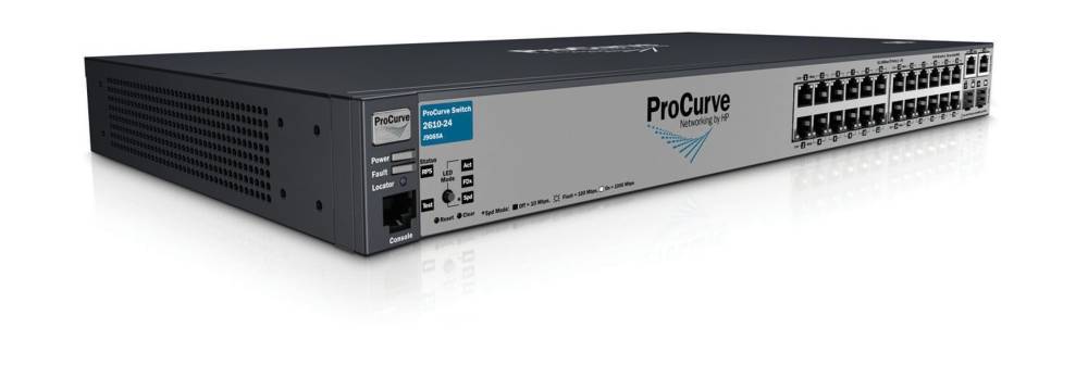     HP ProCurve Switch 2610-24   (24 ports 10/100 + 2 10/100/1000 + 2 GBICs, Managed, Layer 3 static router, Stackable 19 , Fanless)