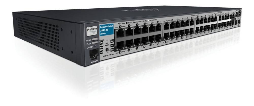   HP ProCurve Switch 2610-48 (48 ports 10/100 + 2 10/100/1000 + 2 GBICs, Managed, Layer 3 static router, Stackable 19-inch)