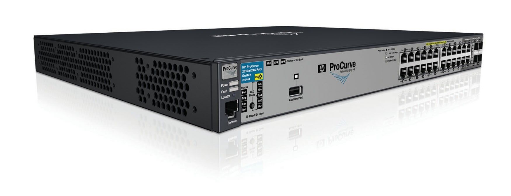    HP Procurve 2910al-24G-PoE  al Switch (20 ports 10/100/1000 PoE+, 4 10/100/1000 PoE+ or SFP, 4 10-GbE opt., Managed, Layer 3 static, Stackable 19')(repl. for JE061A)