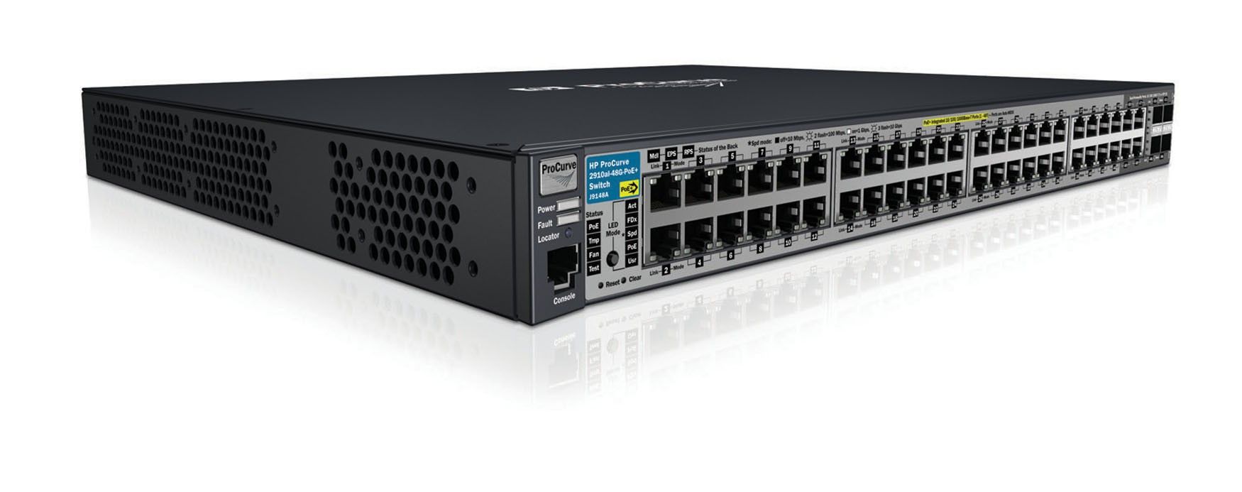  HP Procurve 2910al-48G-PoEal Switch (44 ports 10/100/1000 PoE+, 4 10/100/1000 PoE+ or SFP, 4 10-GbE opt., Managed, Layer 3 static, Stackable 19')(repl. for JE063A)