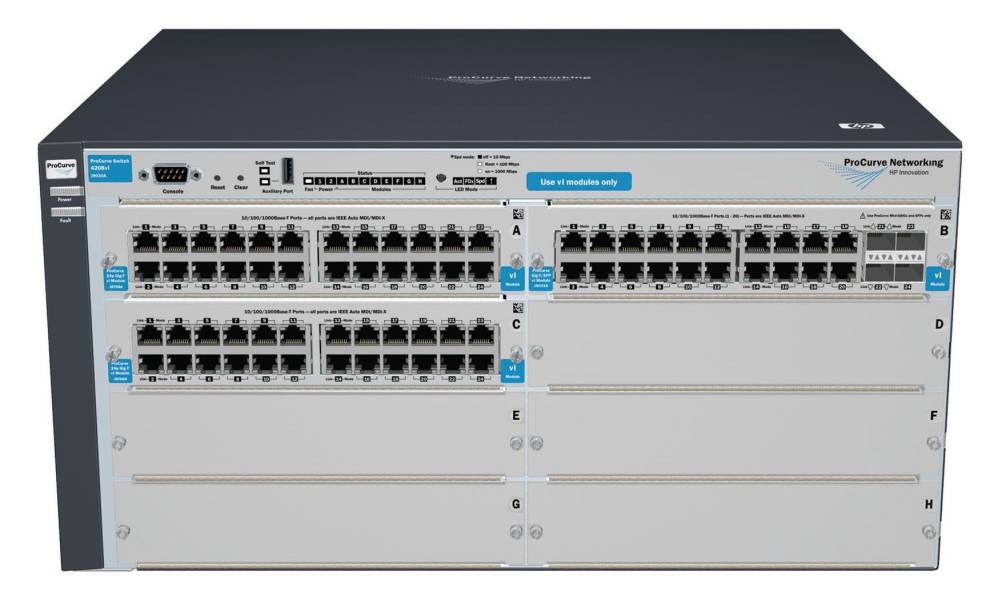 Шасси HP ProCurve Switch 4208vl-72GS 4-slot chassis (Managed, Layer 3 static, 5 open slots+2x24-port GigEth+1x20-port GigEth and 4 SFP modules, Stack 19')