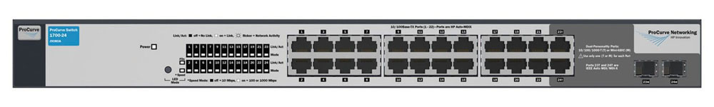  HP ProCurve Switch 1700-24 (22 ports 10/100 +2 10/100/1000 or 2Gbics, WEB-Managed, Fanless design, 19')