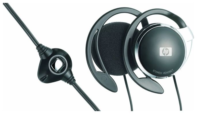 HP Stereo Headset , cable, over the ear, double, 28mm driver unit size, Regular Condenser Mic, 3.5mm plug, Volume Control