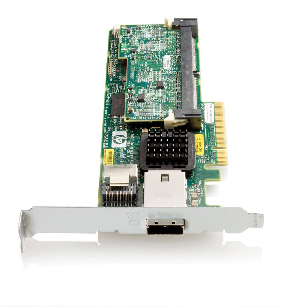 HP Smart Array P212/256MB Controller RAID 0,1,1+0 (8 link: 1 int (SFF8087), 1 ext (SFF8088) ports SAS) PCI-E x8, incl. h/h and f/h. brckts