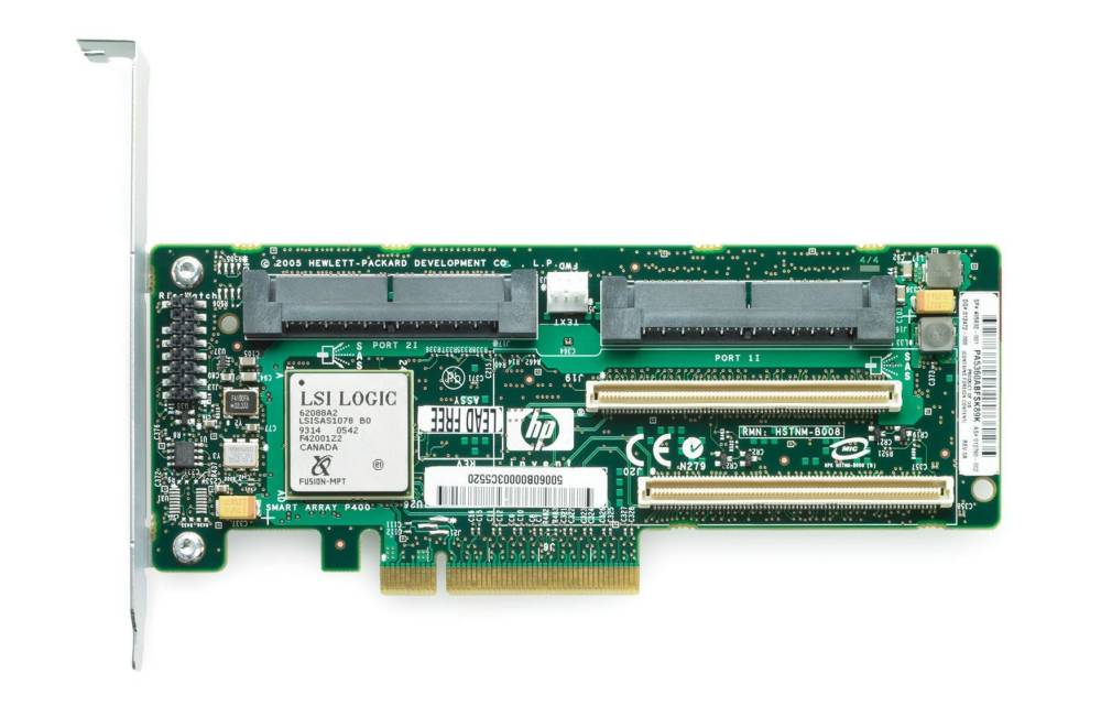  HP Smart Array P400/256Mb Supports RAID 0/1/5 (8 link: 2 int x4 wide port connectors SAS) PCI-E