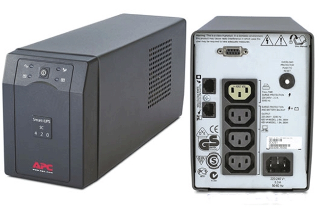      APC Smart-UPS 420VA/260W,   230V, Line-Interactive, Data line surge protection, Hot Swap User Replaceable Batteries, PowerChute